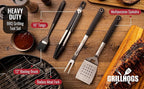 Heavy Duty BBQ Grilling Tool Set, Premium Soft Grip Tongs, Spatula with Bottle Opener and Serrated Edge, Barbecue Meat Fork, Stainless Steel Basting Brush, Premium BBQ Utensils Set (4 Piece)