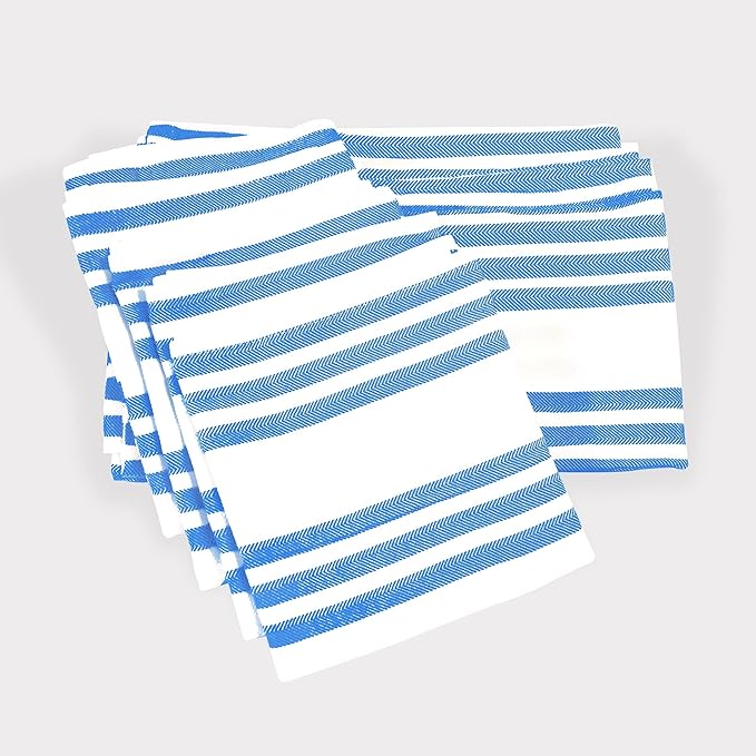 Realm 15" x 25" 100% Cotton Classic Kitchen Dish Towel (12 Pack) | Cuisine Stripe Nautical Blue | Super Absorbent Machine Washable Tea Towels with Hanging Loop