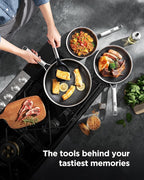 Non Stick Frying Pans Hybrid Ceramic With Lid, 12 Inch Tri-Ply Stainless Steel Skillet, Non-Toxic, PFAS/PFOA/PTFE Free, Metal Utensil Safe, Dishwasher & Oven Safe, Induction Compatible