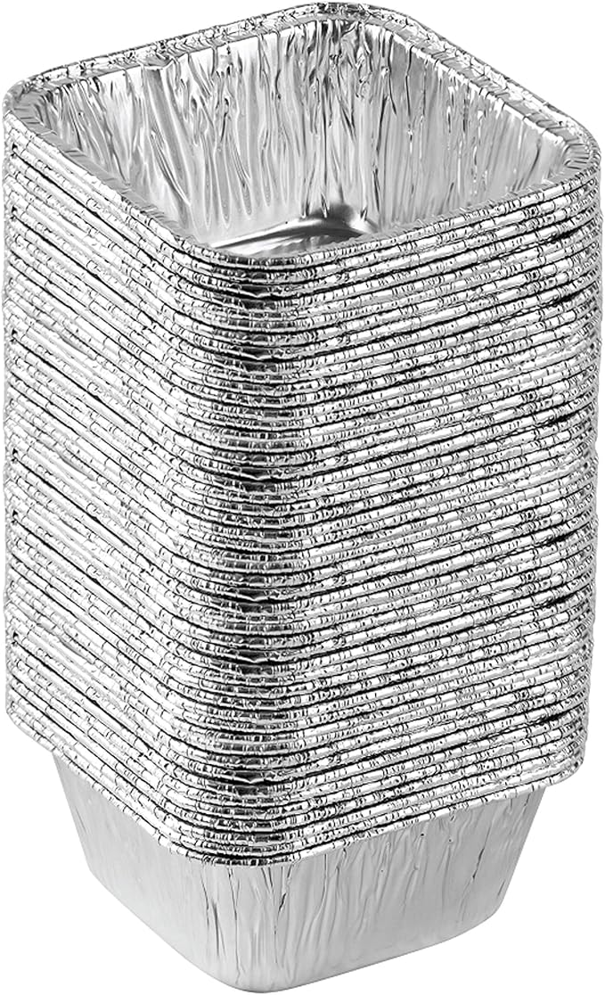 PLASTICPRO Disposable 4.25'' X 4.25 X 2'' Inch Square Aluminum Tin Foil Baking Pans Bakeware - Cookware Perfect for Baking Cakes,Brownies,Bread, Meatloaf, Lasagna, Pack of 50