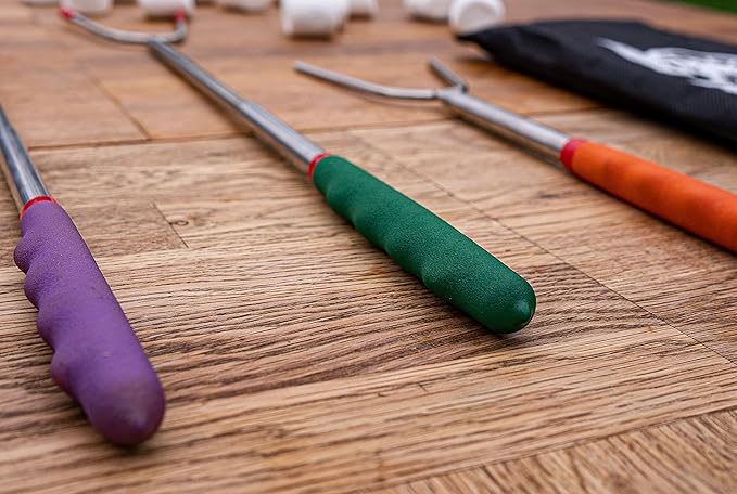 BBQ Dragon Smores Kit – 5 Extra Long Smore Sticks for Fire Pit – Telescoping Marshmallow Roasting Sticks – Durable Skewers for Smores and Hot Dogs – Outdoor Smores Kit with Color Handles