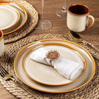 LERATIO Ceramic Dinnerware Sets for 4,12 Pieces Poreclain Plates and Bowls Sets,Scratch Resistant Dishes,Dishwasher & Microwave Safe,Oven Safe Dishes Set,Service for 4-Kahki