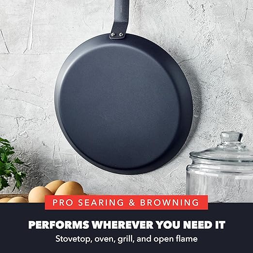 GreenPan x Bobby Flay 11" Carbon Steel Crepe Pan, Pre-Seasoned, Nontoxic, PFAS-Free, Induction Compatible, Pancake & Omelet Flat Griddle, High-Heat & Oven Safe Cookware, Cast Iron Alternative