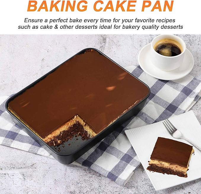 Herogo Rectangle Cake Pan Set of 2, 9 X 13 Inch Non-Stick Baking Pan for Oven, Stainless Steel Black Lasagna Brownies Casseroles Cakes Bakeware, Dishwasher Safe