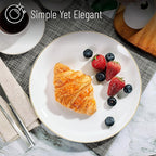 Brew To A Tea - White Porcelain Dinner Plates with Gold Rim, Set of 6, 10.5" Round, Classic Style, Solid Pattern, Durable and Easy to Clean, Not Microwave Safe