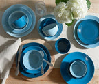 Sango Siterra Artist's Blend 16-Piece Stoneware Dinnerware Set – Service for 4, Ocean Blue Glossy Glaze with Unique Speckled Design, for Everyday Dining & Entertainment, Microwave & Dishwasher Safe