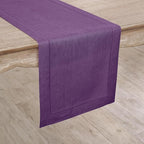 Solino Home Linen Purple Table Runner 60 Inches - Classic Hemstitch, 100% Pure Linen Coffee Table Runner 14 x 60 Inch Ideal for Dresser Tables - Summer, Fall, Autumn, Halloween