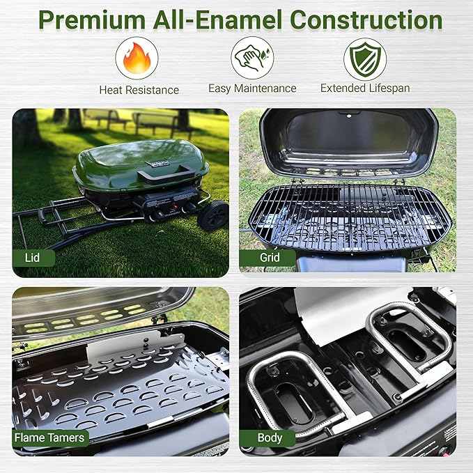 Brand-Man Portable Gas Grill, Propane Standup Grill with Folding Cart & Push-Button Ignition, Ideal for Camping, Tailgating, BBQ, Backyard, Patio & More