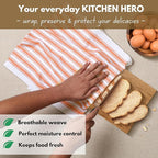Native Fab Stripe Kitchen Towels - 4 Pack - Basket Weave 100% Cotton Dish Towel - 16x26 inches - Absorbent Towels for Cleaning, Quick Drying, Washable Dish Cloths with Hanging Loop - Orange White
