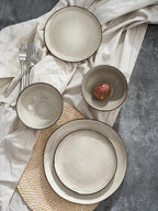 Famiware Moonlight Plates and Bowls Sets, 18 Pieces Stoneware Dinnerware Sets with Linen Finish, Handmade Dishware set for 6, Microwave and Dishwasher Safe, Scratch Resistant Tableware, Summer Sand