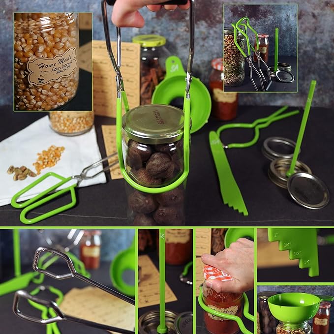 Supa Ant Canning Supplies - USA Assembled & Certified Food Grade Stainless Steel Starter Set Canning Kit for Beginners - Wide Kitchen Funnel, Jar Lifter and Wrench, Bubble Popper/Measurer, Lid Lifter