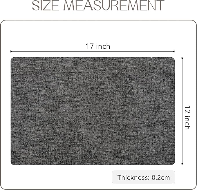 Romanstile Reversible Vinyl Placemats Set of 8, Faux Leather 100% Waterproof Oil-Proof Wipeable Place Mats, Heat Resistant Dual Sided Table Mats for Kitchen/Dining/Party (Dark Gray, 12 x 18 Inch)