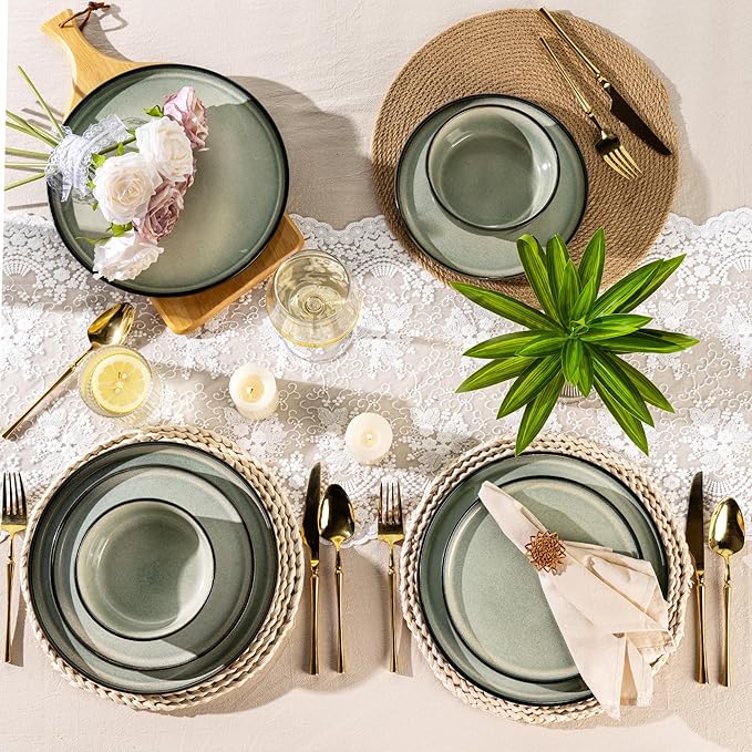 AmorArc Stoneware Dinnerware Sets,Round Reactive Glaze Plates and Bowls Set,Highly Chip and Crack Resistant | Dishwasher & Microwave Safe Dishes Set,Service for 4 (12pc)