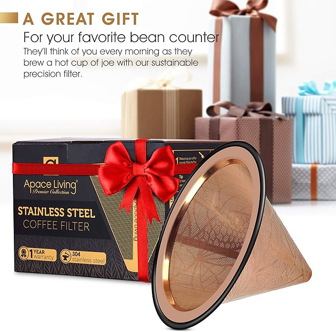 Compatible with Chemex, Hario V60 Pour Over Coffee Filter - Wide Metal Base Reusable Stainless Steel Coffee Dripper - Paperless Coffee Filter for Sustainable Brewing