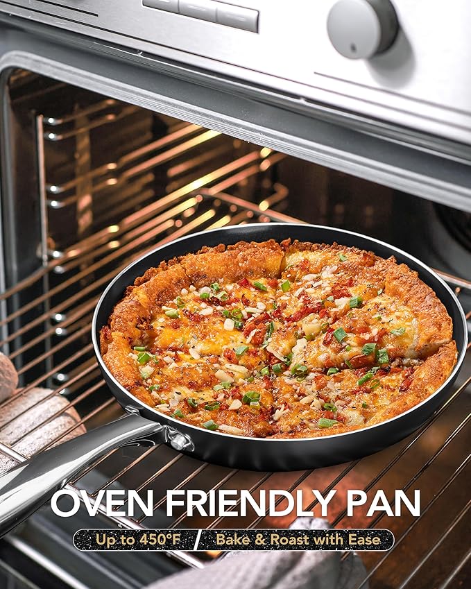 MICHELANGELO Small Frying Pan - 8 Inch Frying Pan Nonstick with Lid, Non-Toxic Ceramic Pans with Stainless Steel Handle, Nonstick Skillet, Black