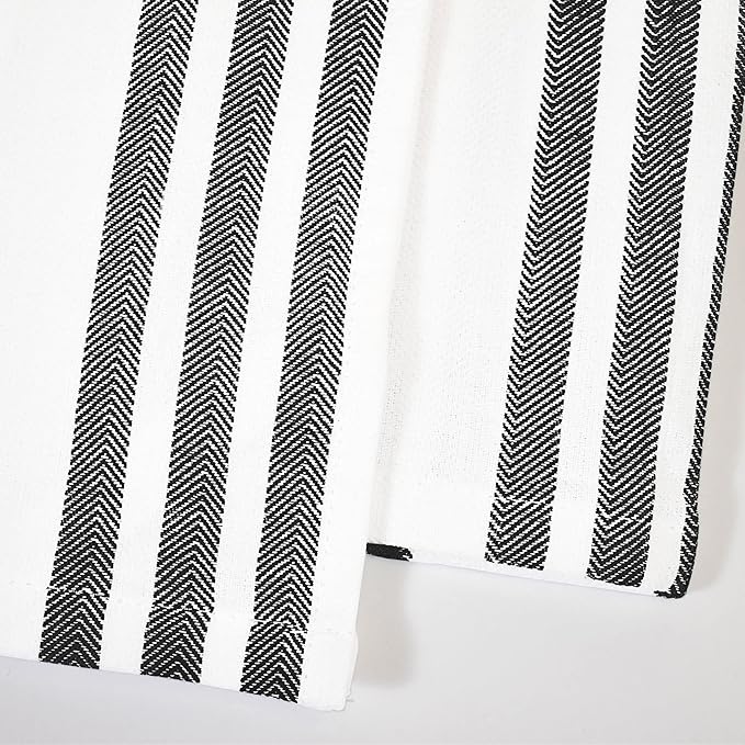 Realm 15" x 25" 100% Cotton Classic Kitchen Dish Towel (12 Pack) | Cuisine Stripe Jet Black | Super Absorbent Machine Washable Tea Towels with Hanging Loop