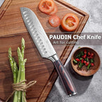 PAUDIN Santoku Knife, 7 Inch Kitchen Knife, Ultra Sharp Edge - Forged High Carbon German Stainless Steel, Professional Chef Knife with Ergonomic Handle, Gifts for Men and Women