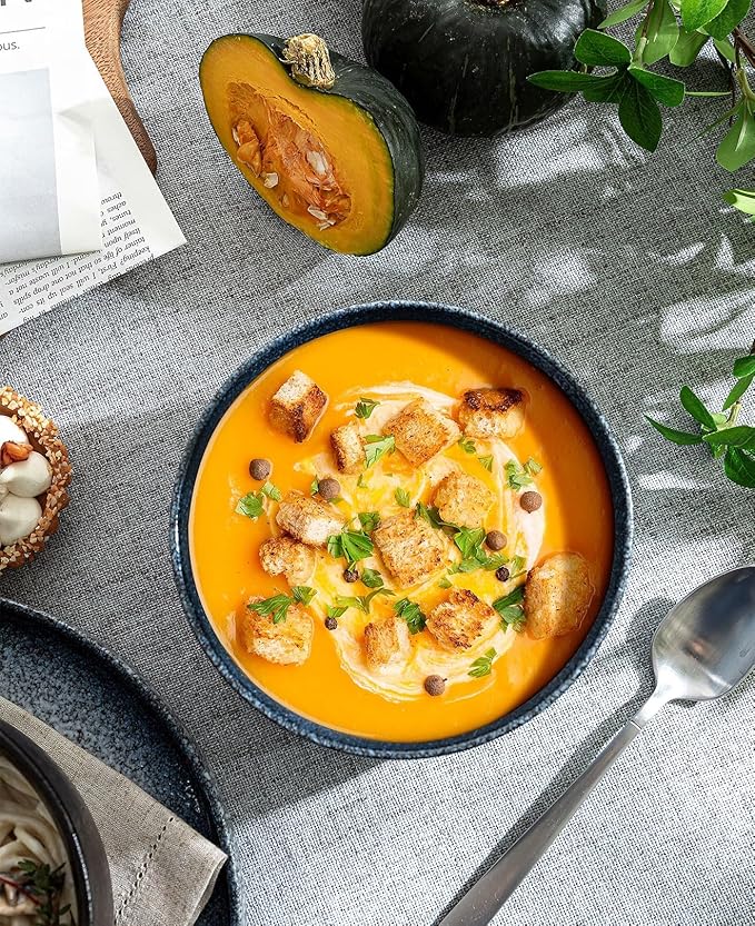 S&Q'S CERAMICS Cereal Bowls - 36 Ounce, Japanese Noodle Bowl Set, Ceramic Bowls for Kitchen, Breakfast, Oatmeal, Microwave and Dishwasher Safe, [Set of 4], Dark Blue