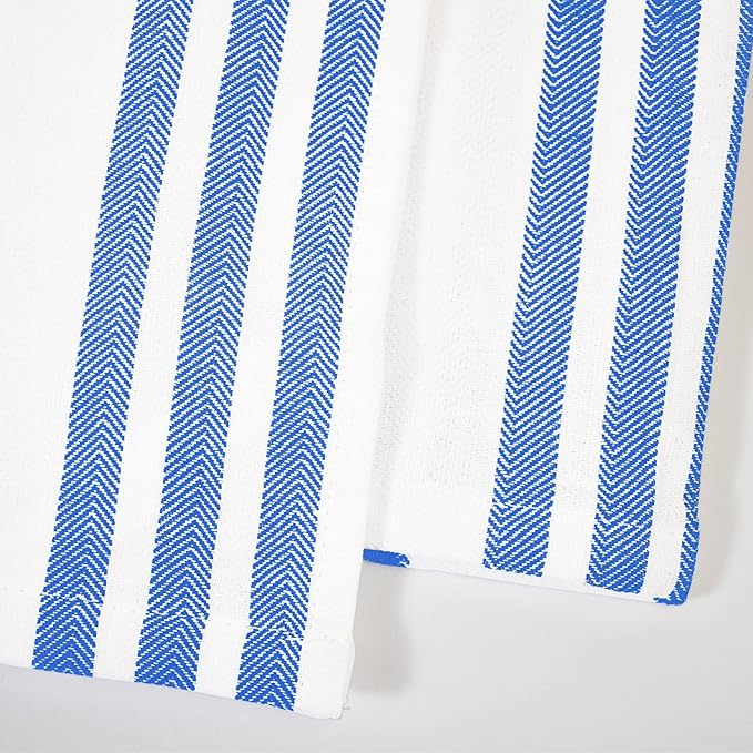 Realm 15" x 25" 100% Cotton Classic Kitchen Dish Towel (12 Pack) | Cuisine Stripe Nautical Blue | Super Absorbent Machine Washable Tea Towels with Hanging Loop