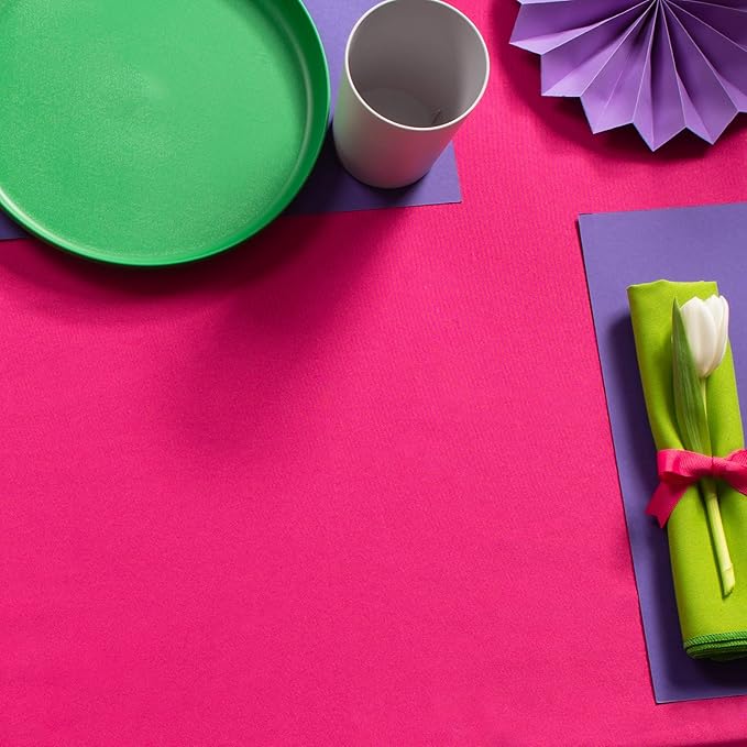 Gee Di Moda Rectangle Tablecloth - 90 x 132 Inch Fuchsia Table Cloth for 6 Foot Table with Floor-Length Drop - Heavy Duty Washable Fabric - 6 Ft Buffet Table, Holiday Party, Wedding & Baby Shower