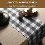 Native Fab Table Runner Buffalo Check Plaid 100% Cotton - 13x102 Inches Kitchen Dining Table Decoration for Indoor Outdoor Farmhouse Home Party Decor - Grey and White
