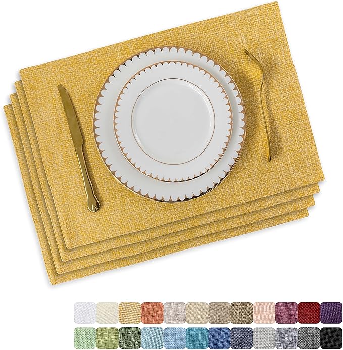 Home Brilliant Cloth Placemats Set of 4 Linen Placemat Washable Heat Resistant Dining Table Place Mats for Kitchen Table Holiday Dinner Fall Decoration, Yellow