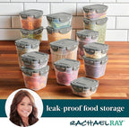 Rachael Ray Leak-Proof Stacking Container Food Storage Bin Set, 30-Piece, Clear with Gray Lids