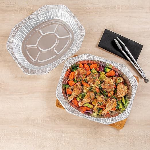 Restaurantware Foil Lux 17.6 x 14 x 3.1 Inch Oval Roasting Pans, 50 Oven-Ready Foil Pans - Freezable, Heavy-Duty, Aluminum Foil Disposable Baking Pans, For Cooking Turkey, Chicken, And More