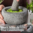 Priority Chef Heavy Duty Extra Large Mortar and Pestle Set, 4 Cup, Hand Carved from Natural Granite, Make Fresh Guacamole, Salsa, Pesto, Stone Grinder Bowl, Herb Crusher, Spice Grinder, Grey
