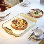 Serving Tray with Handles Set of 3 Rectangular Large Serving Platters 16.5/14.9/13.2 Inch White Plates for Dinner, Party, Entertaining, Cream Gold