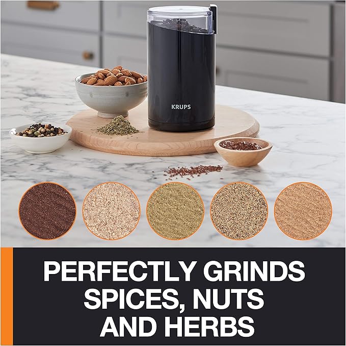 KRUPS Precision Electric Coffee Grinders, 3 oz Capacity, 200W Motor, Stainless Steel Blades for Uniform Grinding of Beans, Herb and Nuts, Coffee and Spice Grinder Electric, (Black)