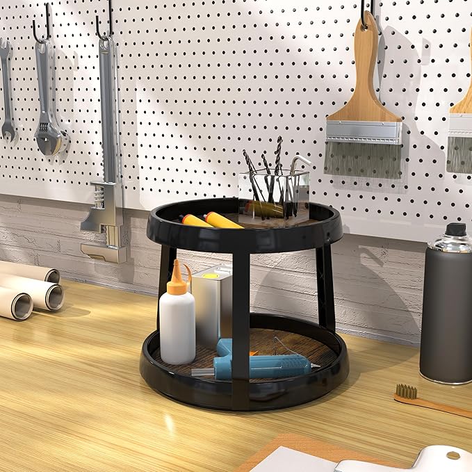 Simple Houseware 10-Inch 2 Tier Lazy Susan Multifunctional Organizer, Rustic Brown