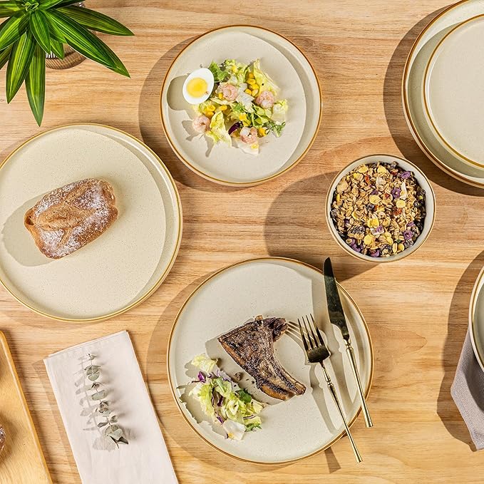 AmorArc Stoneware Dinnerware Sets for 4,Reactive Ceramic Plates and Bowls Set,Highly Chip and Crack Resistant | Dishwasher & Microwave Safe | Round Dishes Set Service for 4 (12pc)