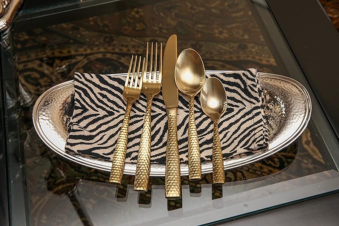 Fortessa Lucca Faceted 18/10 Stainless Steel Flatware, Tea/Coffee Spoon, 5.9", Set of 12, Brushed Gold