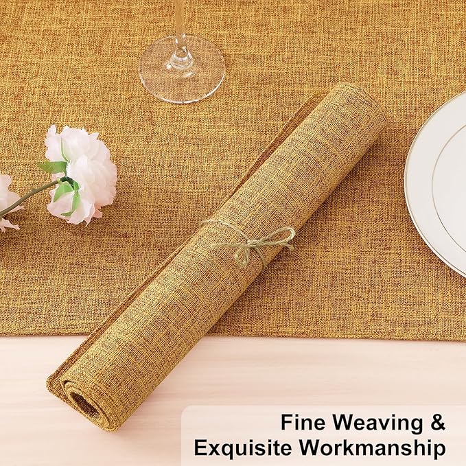 Homaxy Cloths Placemats for Dining Table Set of 8, Heat Resistant Washable Cotton Linen Blend Table Mats, Ideal for Kitchen Party Dining Decoration, 13" x 19", Amber