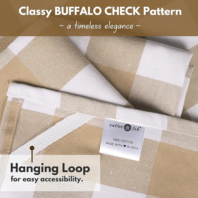 Native Fab 4 Pack Buffalo Check Kitchen Towel 16"x26" - Cotton Dish Towels Washable - Absorbent Tea Towels, Soft Hand Towel with Hanging Loop, Dish Cloth Set - Beige White