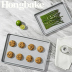HONGBAKE Naturally Non Toxic Baking Sheet Pan Set of 3, Heavy Duty Aluminized Steel Cookie Sheets, Half/Quarter/Jelly Roll Pans with Textured Nonstick Surface, Free of PTFE & PFOA