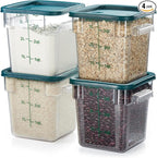 CURTA 4 Pack Food Storage Container with Green Lid - NSF Commercial Grade in 4.0 Qt - Square, Clear, Polycarbonate