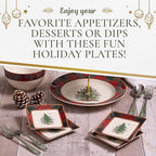Spode Christmas Tree Tartan Square Tidbit Plates (Set of 4) - 5" Holiday Appetizer Platter for Christmas Entertaining - Traditional Tartan Plaid with Iconic Tree Motif - Microwave and Dishwasher Safe