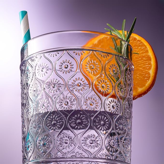 Godinger Highball Drinking Glasses, Acrylic Drinking Glasses Set, Elegant Tall Plastic Cups, Vintage Romantic Decor - Set of 4, Lavender