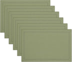 Ruvanti Linen Placemats Set of 6-13x19 Inch, Classic Hemstitch, Heat ‎Resistant Machine Washable Place Mats, Soft & Elegant- Perfect for Christmas, ‎Thanksgiving, Weddings, Dinner - Martini Olive