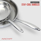 AVACRAFT 18/10 10 Inch Stainless Steel Frying Pan with Lid, Side Spouts, Induction, Versatile Stainless Steel Skillet