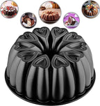 Heart Shape Aluminum Cake Pan, Titanium Coating, Non-Stick, 12 Cups, Heavy Duty, Gifts for Mom, Molded Cake Pan, 10 Inch Baking Mold, Cast Aluminum Fluted Tube Pan, Easy to Clean (Black)