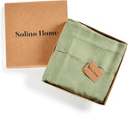 Solino Home Linen Tablecloth 60 x 108 Inch - 100% Pure Linen Chambray Olive Table Cloth for Rectangle Tables - Athena, Machine Washable Tablecloth for Summer, Fall, Autumn