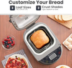Elite Gourmet EBM8103SS Programmable Bread Maker Machine, 3 Loaf Sizes, 19 Menu Functions Gluten Free White Wheat Rye French and more, 2 Lb, Stainless Steel