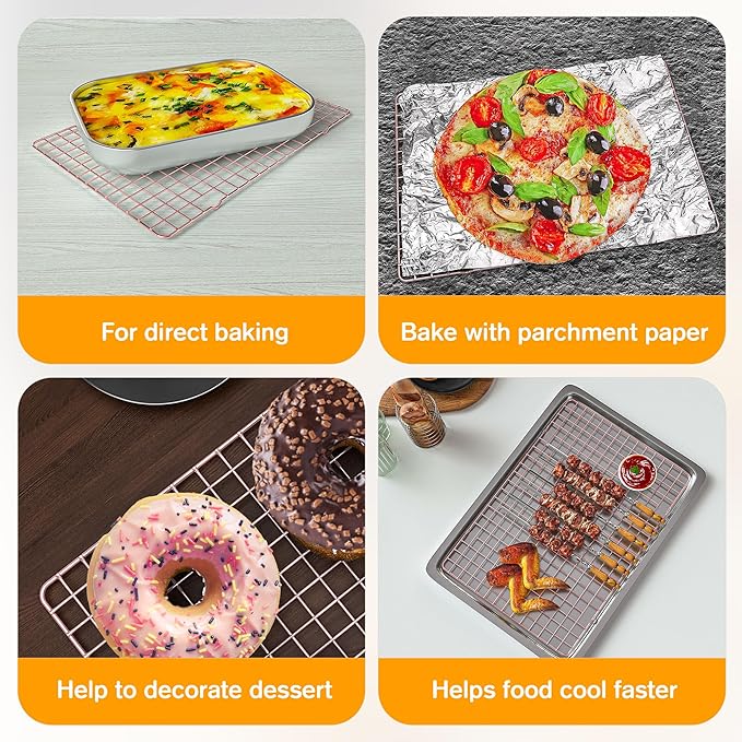 2PCS Cooling Racks for Cooking and Baking - 10" x 16"Heavy Duty Stainless Steel Wire Rack for Baking, Grilling, Roasting - Oven & Dishwasher Safe - Fits Half Sheet Pan（Rose Gold）