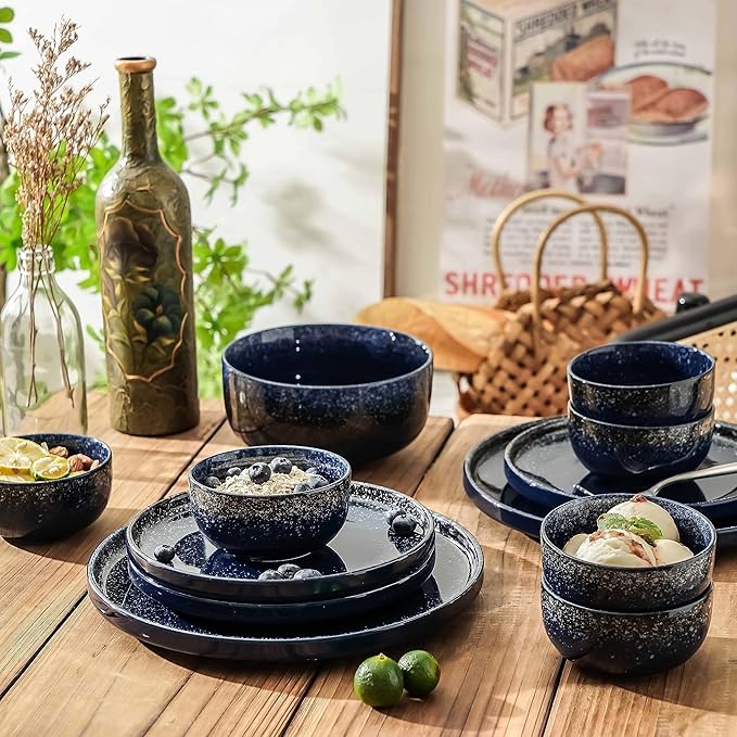 S&Q'S CERAMICS Ceramic Small Bowls for Kitchen, Set of 6, 9 oz Ice Cream Bowls, Small Bowl Set for Dipping, Breakfast, Oatmeal, Microwave and Dishwasher Safe (Navy Blue)