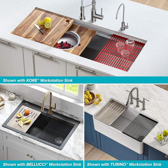 Kraus Multipurpose Workstation Sink Roll-Up Dish Drying Rack, Colander and Trivet in Black, KRM-11BL (Pack of 2)