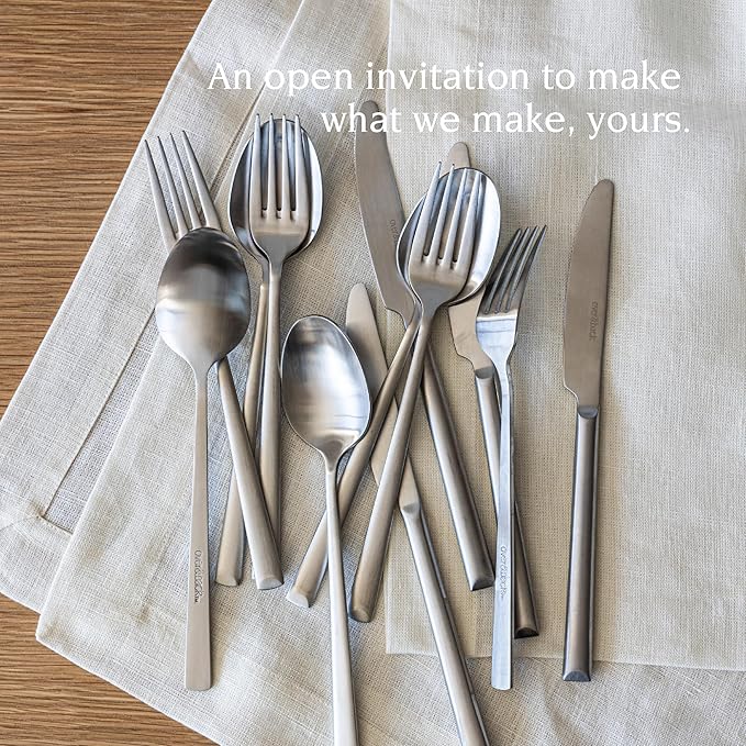 over&back 20pc Modern Flatware Cutlery Set - Comes with 4 Dinner Forks, 4 Salad Forks, 4 Dinner Knives, 4 Dinner Spoons, and 4 Teaspoons - 18/8 Stainless Steel - Dishwasher-Safe - Brushed Stainless