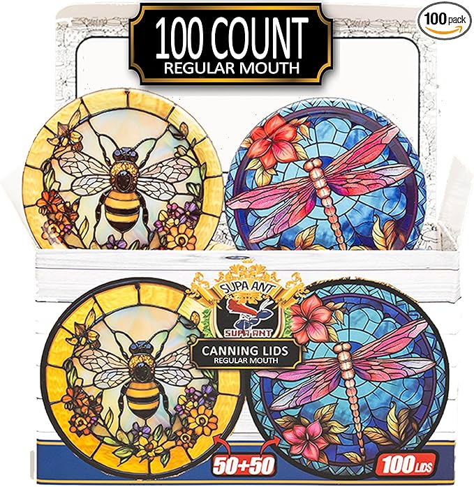 Supa Ant Canning Lids Regular Mouth (100pcs) Decorative Tin Canning Lids Regular Mouth (Glass Window) Buckle Proof and Rust Proof - Perfect Fit Can Lid for Mason Jars Canning Supplies